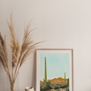 Gouache cactus print, phoenix arizona art, 8x10 desert art image 3