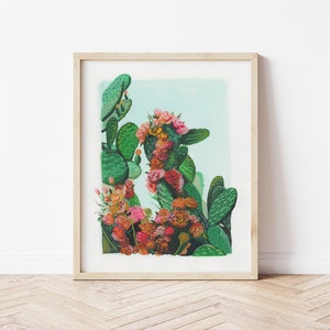 Gouache cactus print, cactus flower art, arizona cactus art