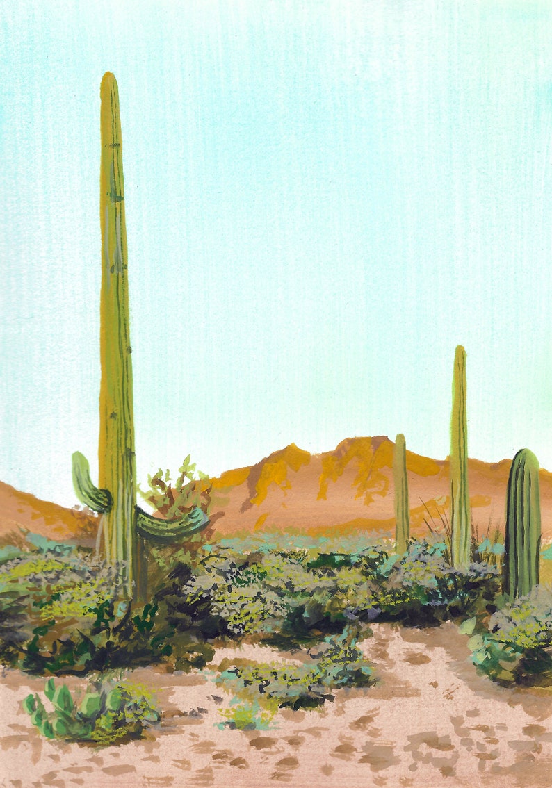 Gouache cactus print, phoenix arizona art, 8x10 desert art image 5
