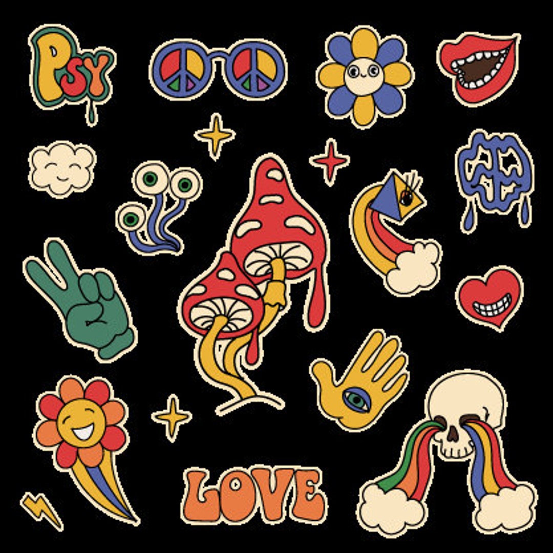 Cartoon Psychedelic Characters Stickers Set Digital Files - Etsy