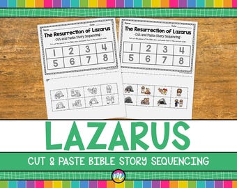 Lazarus Bible Story Sequencing Cut and Paste Activity | Story Sequence Worksheet