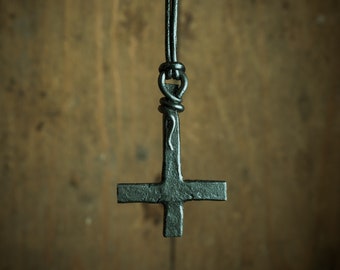 inverted cross, iron pendant, satanic necklace, gothic symbol, pagan jewelry, black metal, goth, pagan pendant, pagan necklace, iron cross