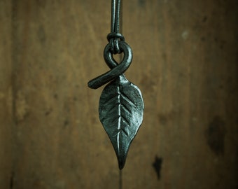 leaf pendant, leaf necklace, forged jewelry, iron pendant, viking necklace, viking jewelry, celtic necklace, viking pendant, celtic pendant