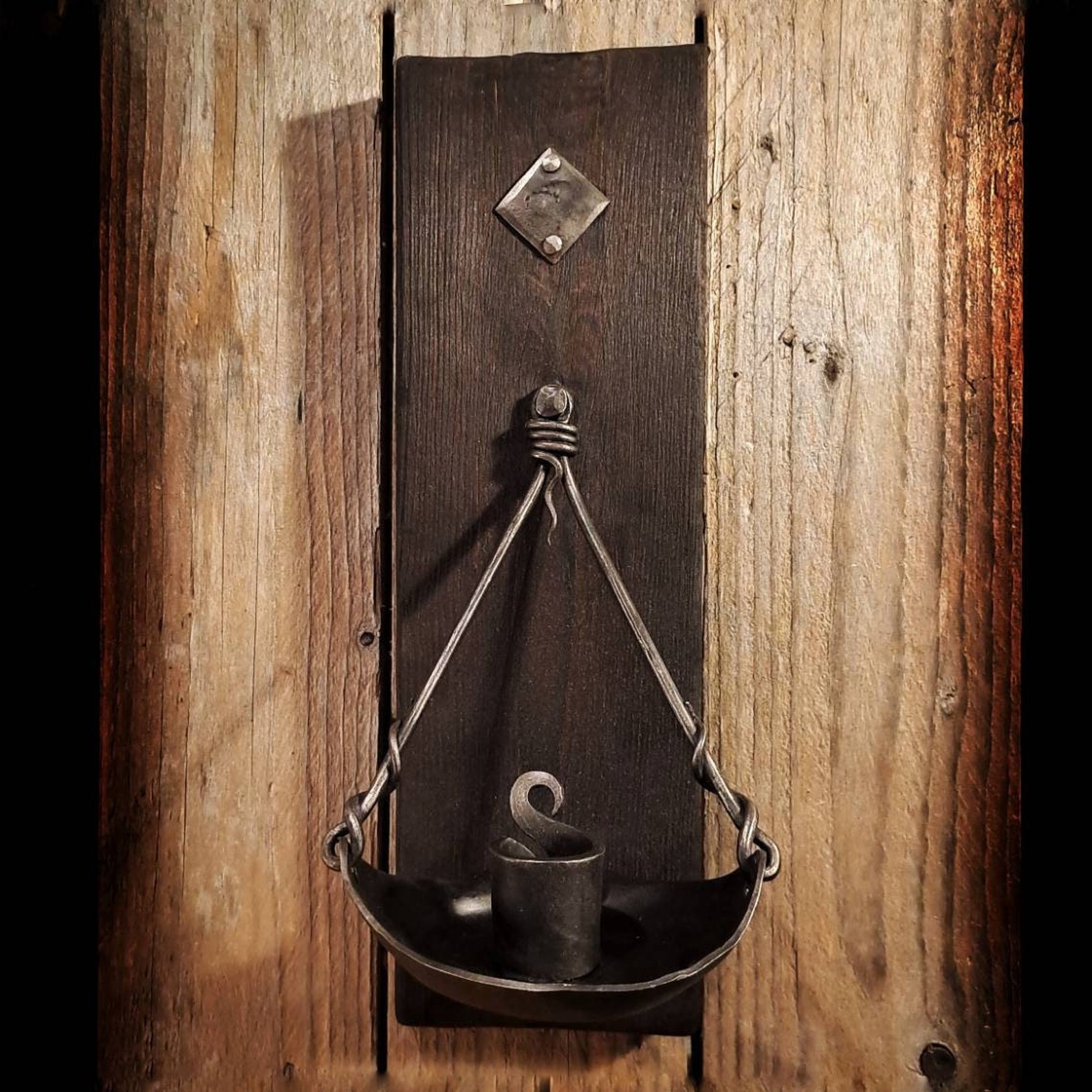 Rustic Candle Sconce Hand-forged Iron Wall Decor Handmade Medieval Home