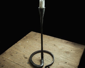 Hand-forged Rustic Farmhouse Iron Candle Holder with Spiral Base