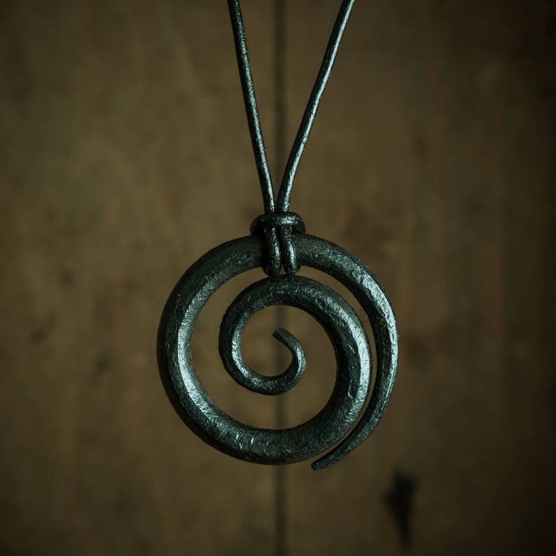 celtic spiral, celtic symbol, iron pendant, forged necklace, iron necklace, forged jewelry, viking jewelry, viking necklace, viking pendant image 1