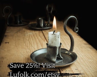 Hand-forged Rustic Iron Candle Holder with Carry Handle