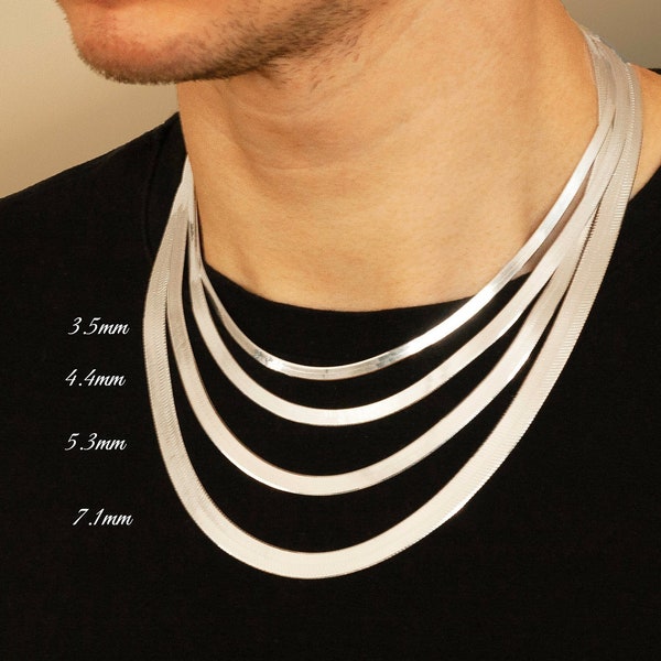 Chaîne à chevrons en argent véritable, collier serpent plat en argent sterling, chaîne en argent massif 925, chaîne en argent italienne, cadeau de bijoux de vacances