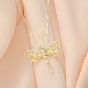 IceCarats 10K Solid Yellow Gold Dragonfly Necklace - Elegant Chain Pendant Charm