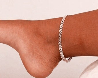 Silver Ankle Bracelet For Women, 925 SOLID Sterling Silver Bracelet Cuban Link, Miami Cuba Curb Anklets, Foot Jewelry for Women, Mother Gift