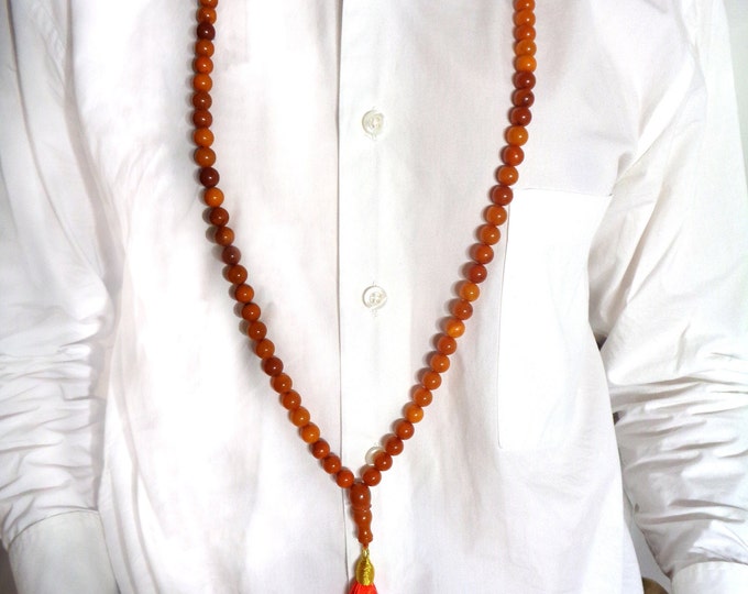 99 Bead Muslim Rosary with Minaret, Baltic Amber Prayer Beads Necklace, Prayer Necklace, Tasbih, Misbaha, Butterscotch Amber, 55gr