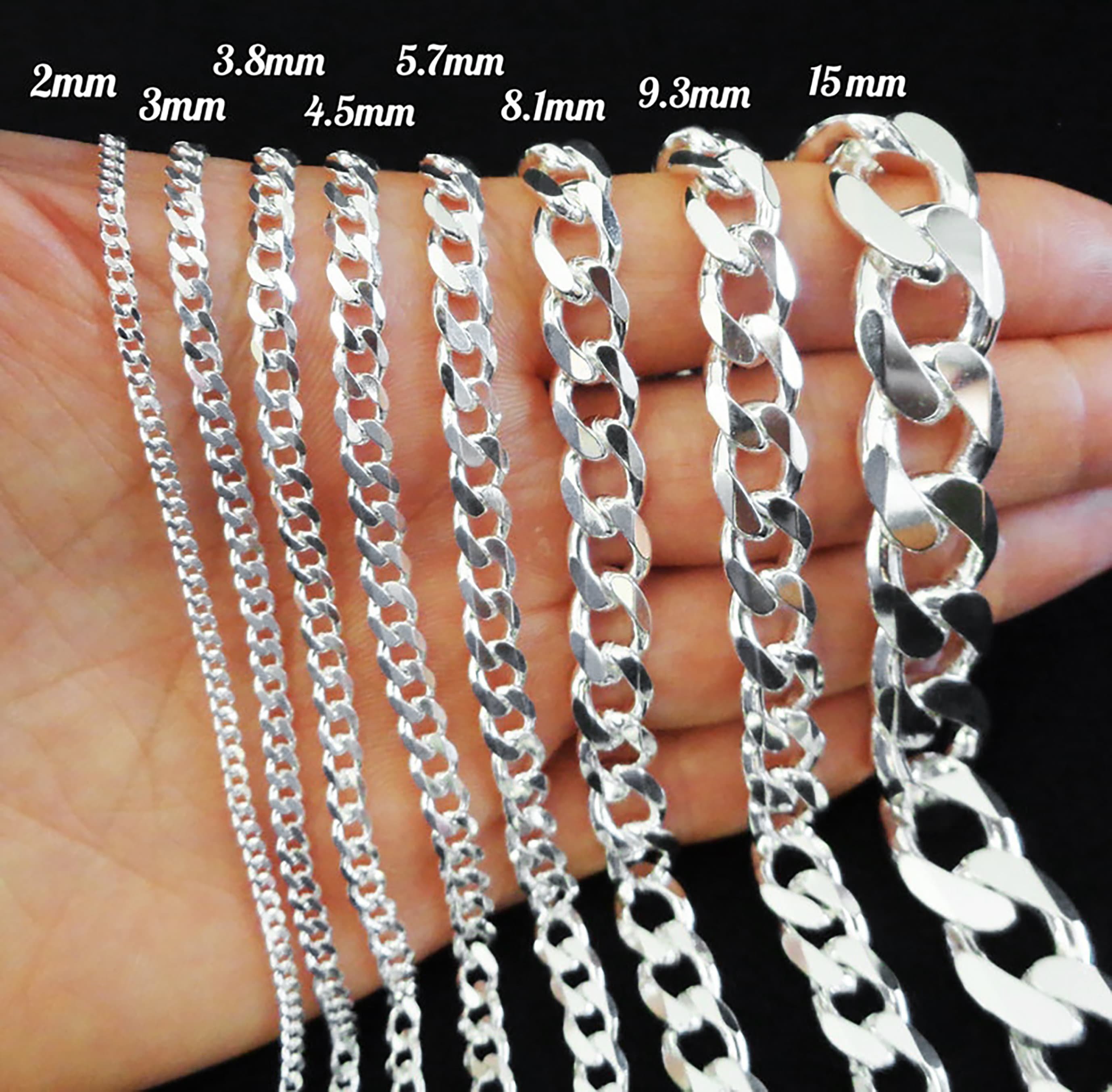 Silver Curb Chain, Cuban Chain, Solid 925 Italy Sterling Silver Necklace  For Him, Mens Thick Curb Link Chain, Heavy Chain For Man mm-15 mm