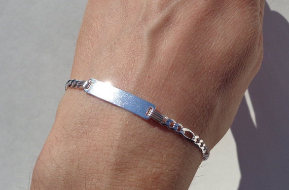 ID Engravable Bracelet 5.5mm Figaro Chain Sterling Silver 5.5mm Width