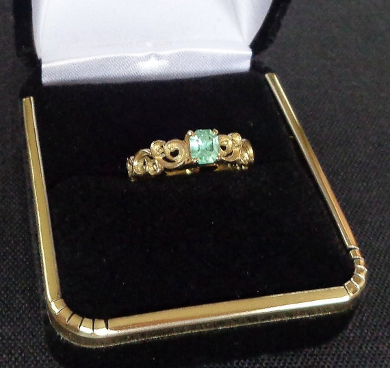 Vintage 18K Real Gold Beryl Ring, Fancy 18K Yello… - image 8