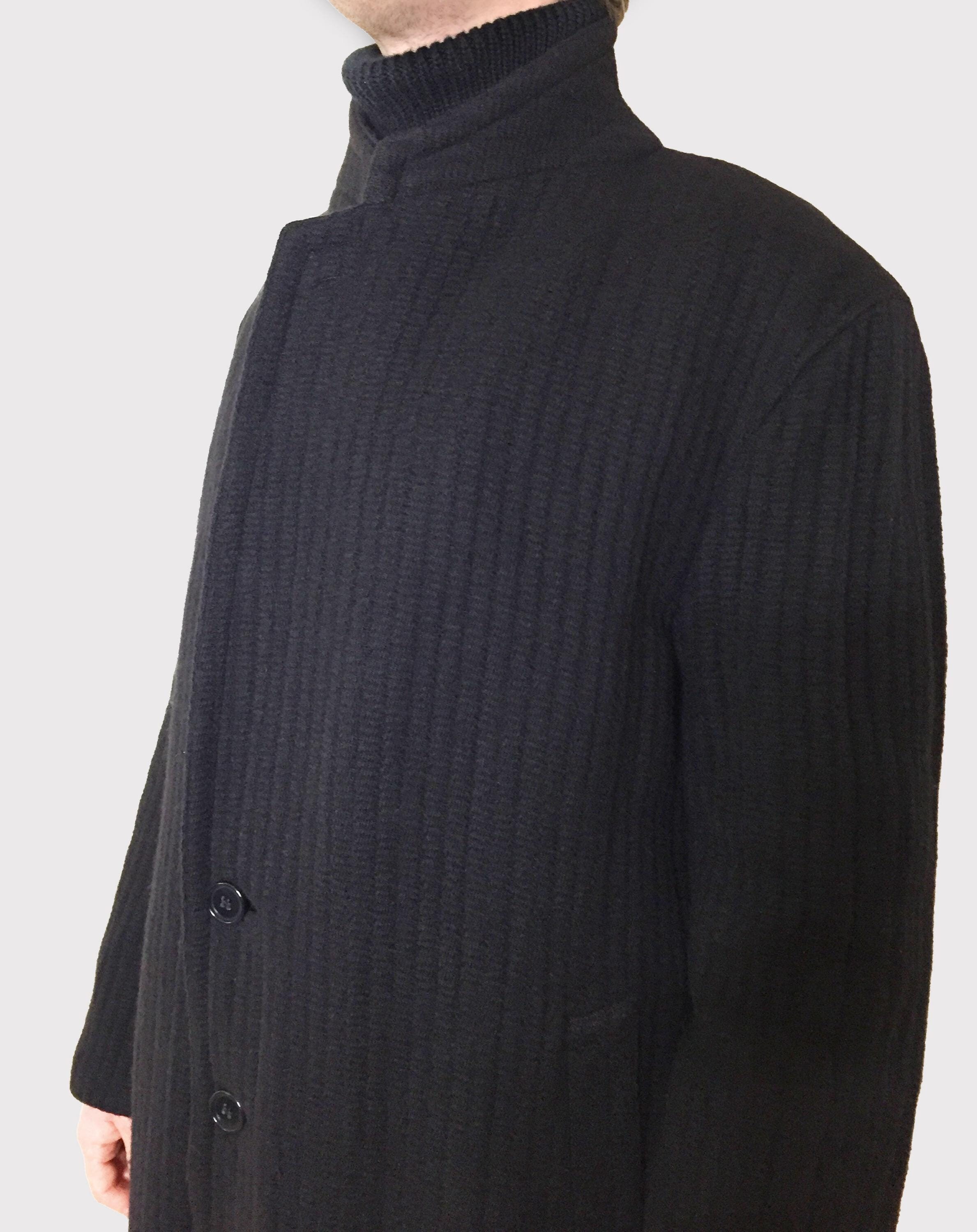 Vintage Giorgio Armani 100% Wool Coat, Black Heavy Knit Wool