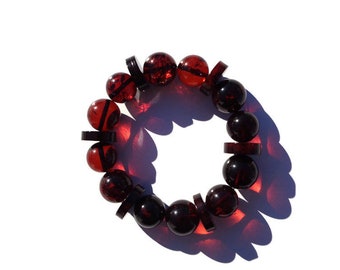 Cherry Amber Bracelet 100% NATURAL, BALTIC AMBER Bracelet, Amber Round and Disc Beads Bracelet 13mm, Real Amber Beads 21gr Video Inside