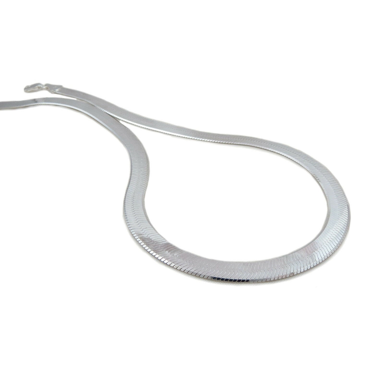 Amberta Women's 925 Sterling Silver Flat Snake Chain Necklace - 18 Inch Italian Made Jewelry