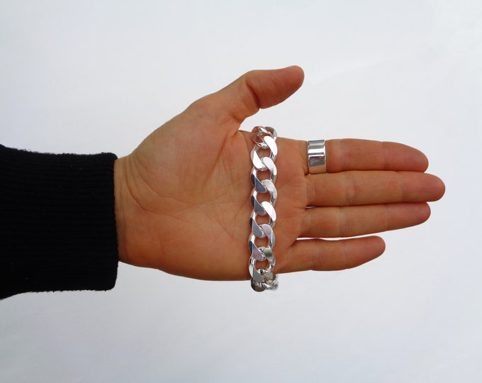 Thick Curb Link Bracelet, 6.7mm-14.3mm SOLID 925 Sterling Silver Curb Bracelet ITALY, Cuban Link Bracelet, Gift for Men, Christmas Husband