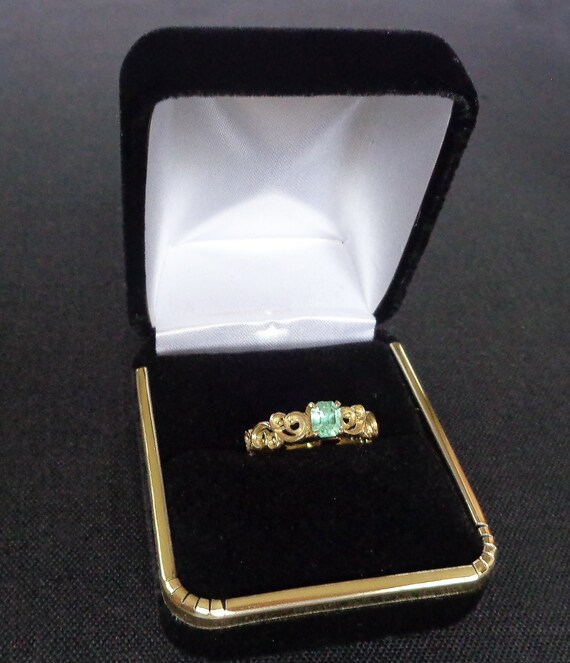 Vintage 18K Real Gold Beryl Ring, Fancy 18K Yello… - image 9