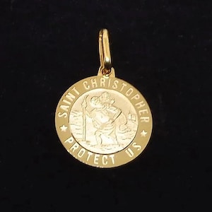 Runder Gold St Christopher Anhänger, Echte 10K Solid Saint Christopher Anhänger Panzerkette, Reisende Schutz Münze Religiöses Medaillon Geschenk