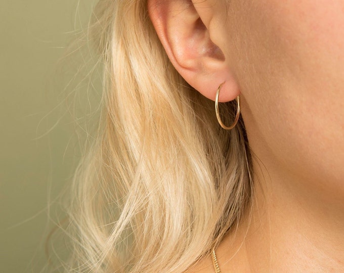 SOLID GOLD Hoop Earrings, Real Gold Earrings, Hypo Allergenic Earrings, Lightweight Endless Hoops, Minimalist Jewelry, Gift for Her