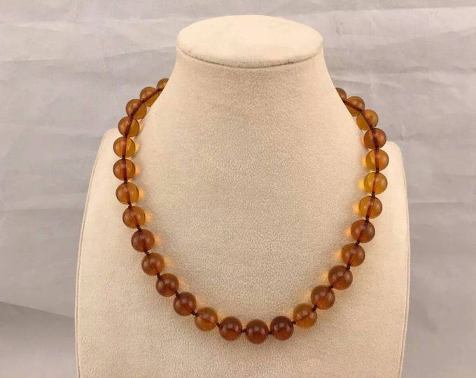 100% NATURAL Real BALTIC AMBER Stone Round 12 mm Beads Necklace Cognac 30.2 grams Handmade Not Pressed Not Melted