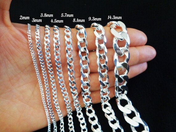 Silver Curb Chain Solid 925 Italy 