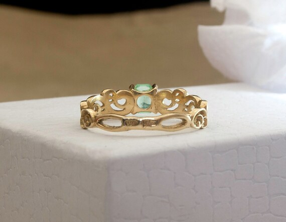 Vintage 18K Real Gold Beryl Ring, Fancy 18K Yello… - image 4