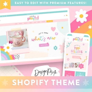 Playful Rainbow Shopify Theme - Website Template - Canva Store Banners - Shopify Themes for Digital Products PF01 Design Pixie