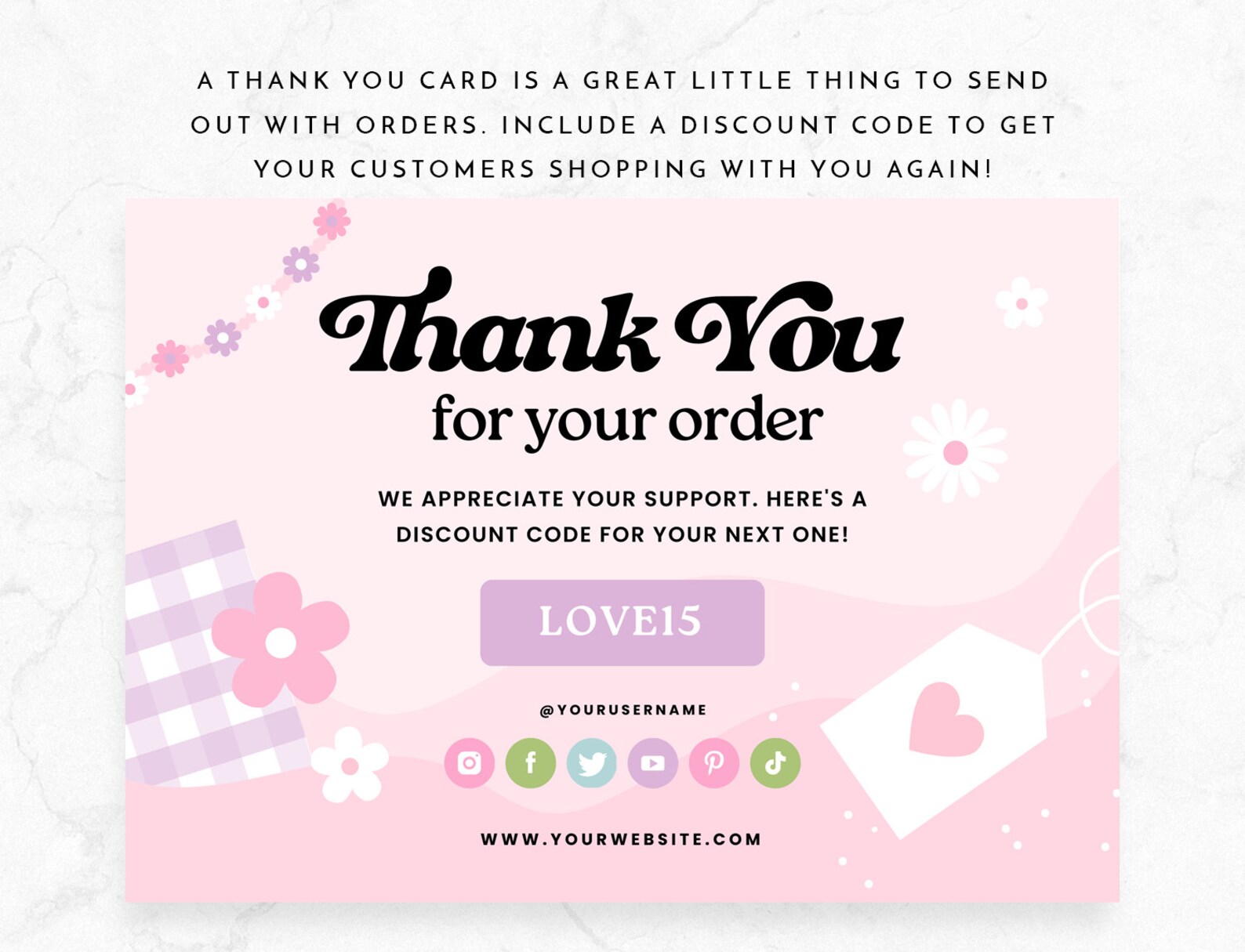 Pink Thank You Card Template - Flower Canva Thankyou Order Card ...