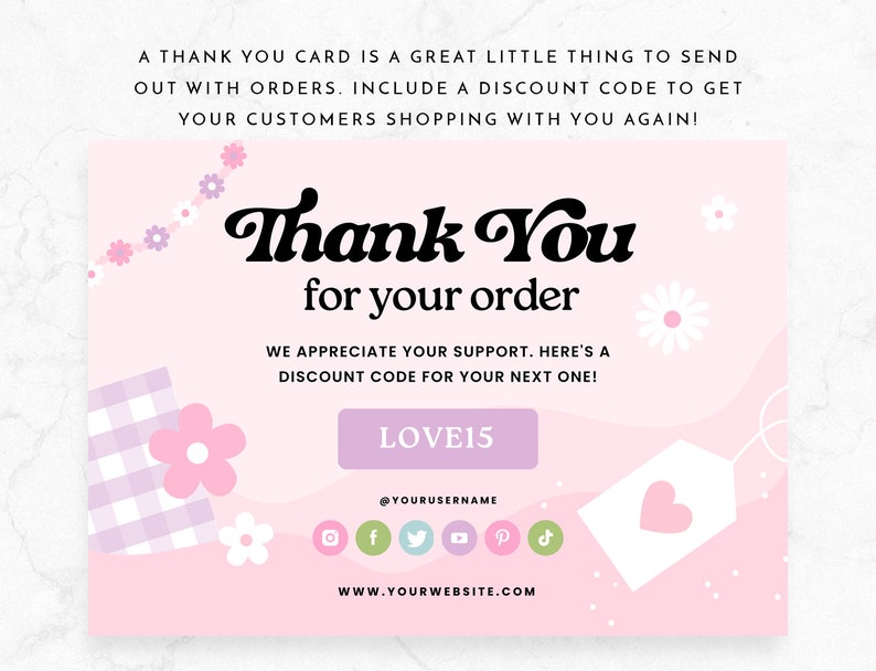 Pink Thank You Card Template - Flower Canva Thankyou Order Card ...