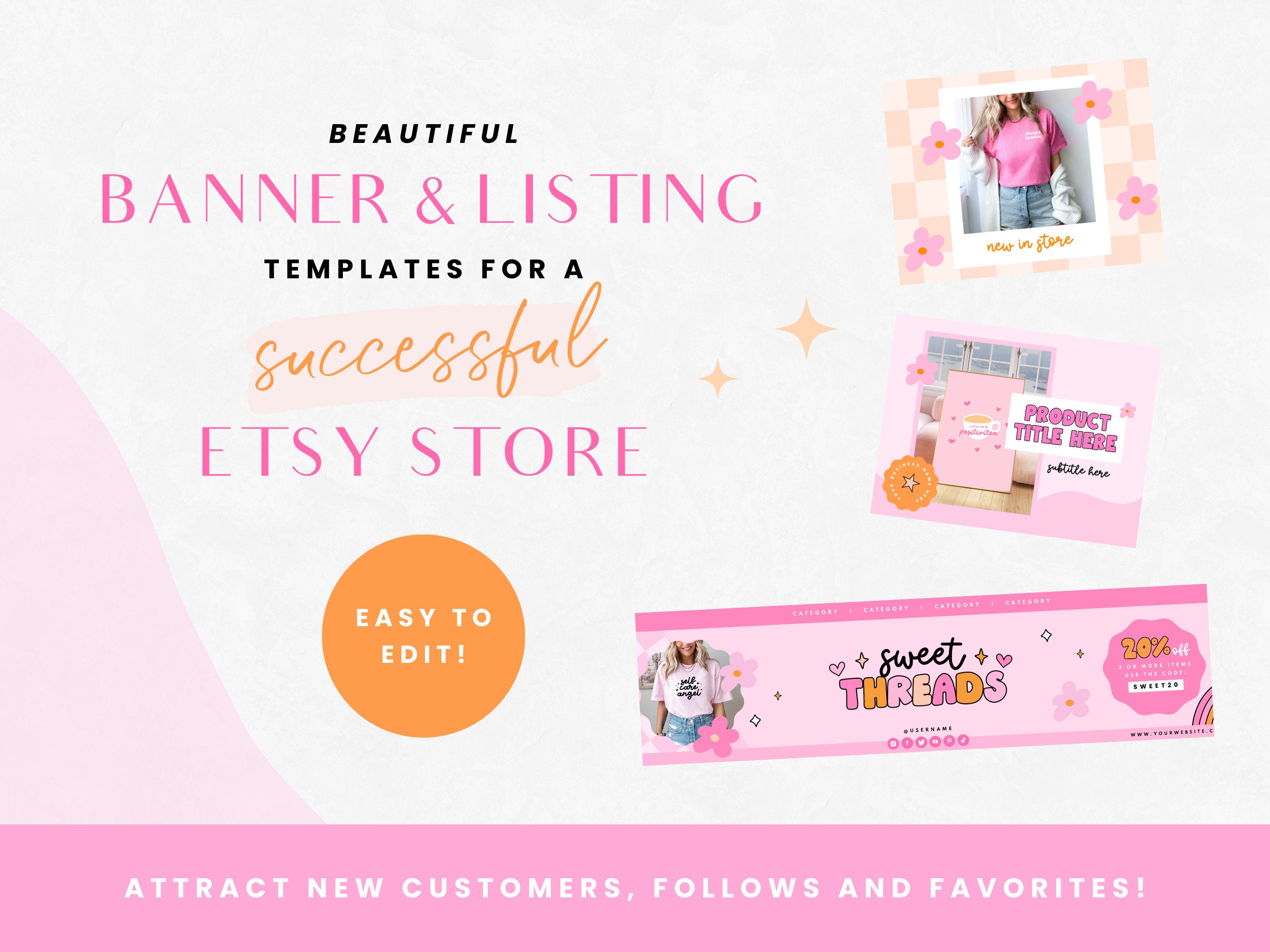 Pink Retro Branding Kit for Etsy - Shop Kit Canva Templates - Hot Pink ...