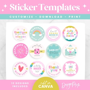 Modelos de adesivos coloridos para embalagens comerciais - Designs de adesivos Canva - Adesivos para impressão - Etiquetas para pequenas empresas - CR01 Design Pixie