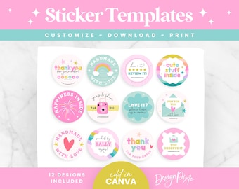 Plantillas de pegatinas coloridas para empaques comerciales - Diseños de pegatinas de Canva - Pegatinas imprimibles - Etiquetas para pequeñas empresas - CR01 Design Pixie