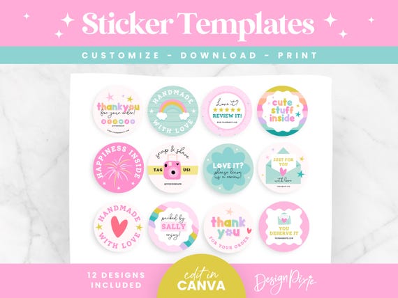Colorful Sticker Templates for Business Packaging - Canva Sticker Designs - Printable Stickers - Small Business Labels - CR01 Design Pixie