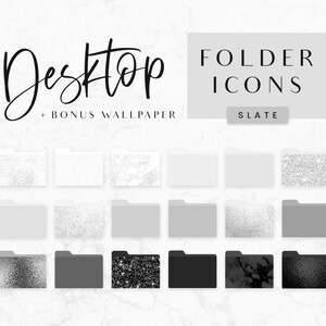 Desktop Icons Silver Marble - Mac Folder Icons - PC Icons - Aesthetic Wallpaper - Macbook Icons - Grey Black Desktop Folders - Blog Pixie