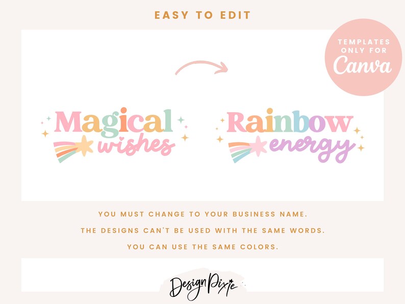Pastel Rainbow Logo Design - Editable Canva Logo Template - Muted ...