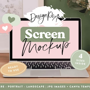 Mockup di MacBook verde oliva / Elegante modello per postazione di lavoro su Canva (JPG, Canva)