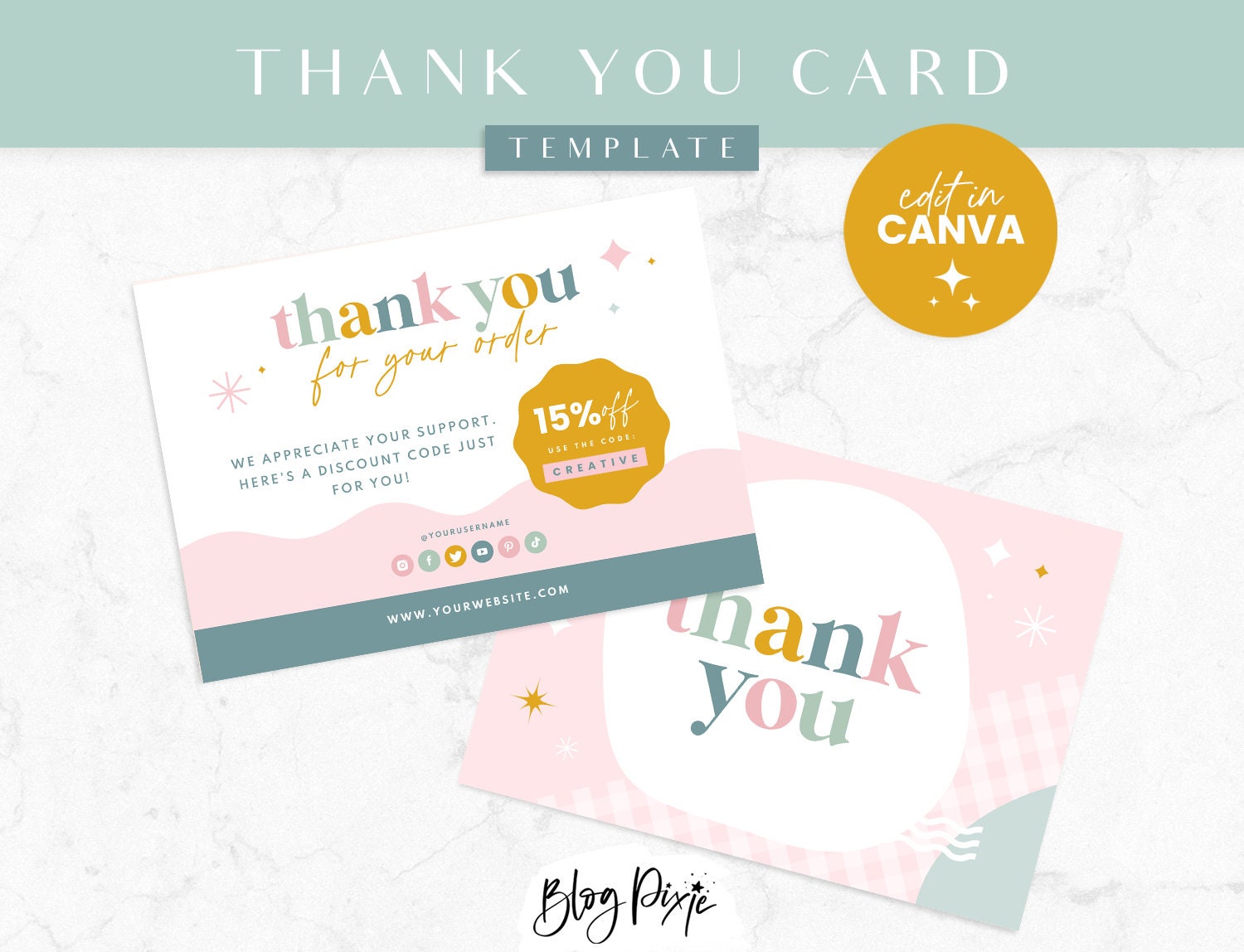 Thank You Card Template Canva - Pastel Rainbow Branding Design - Canva ...
