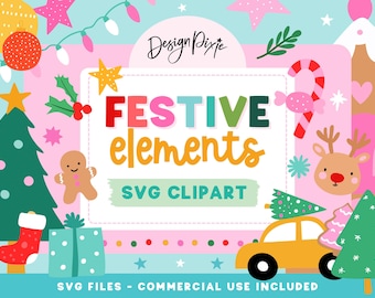 Colorful Christmas Clipart SVG Bundle - Cute Bright Holiday Graphics for Canva - Festive SVG Elements - CH01 Design Pixie