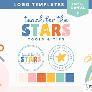 教師用ロゴデザイン Canva - レインボーロゴテンプレート - デジタル印刷製品向けロゴデザイン - 楽しいロゴスター教育 - TC01 Blog Pixie