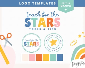Teacher Logo Design Canva - Rainbow Logo Template - Logo Design for Digital Printable products - Fun Logo Stars Education - TC01 Blog Pixie