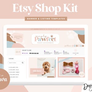 Etsy Shop Kit - Store Banner Listing Templates Canva - Pet Shop Branding - Etsy Store Listing Design - Dog Paw Logo - Blog Pixie