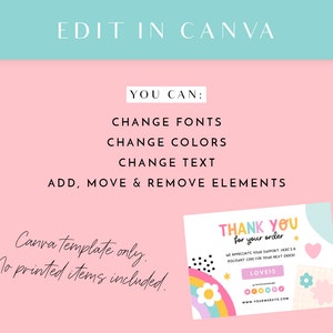 Rainbow Thank You Card Template Canva - Rainbow Branding - Canva Order ...