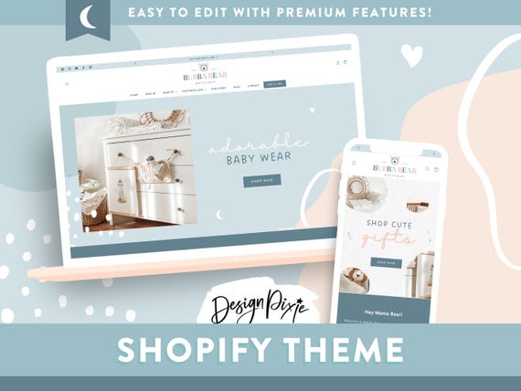 Shopify Theme for Kids Baby Boutique - Shopify Website Template - Blue Canva Banners - Online Boutique - BR01 - Design Pixie