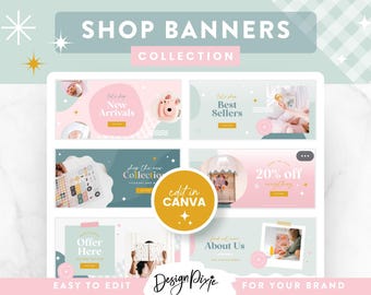 Pastel Shop Banners Canva - Shopify Banner Templates - Shopify Store Banner Designs - Customizable Ecommerce Graphics - CD01 - Blog Pixie