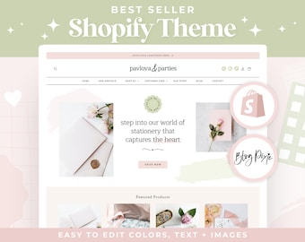 Pink Shopify Theme - Shabby Chic Shopify Template for Digital Products - Pink Sage Shopify Design - Feminine Website Theme PP01 Blog Pixie