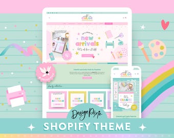  Craft Shopify Theme - Pastell Regenbogen Design für Handwerk, Handgemacht, Kreativ-Shop - Bunte E-Kommerz Website Ästhetik - CR01 Design Pixie