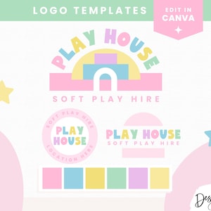 Soft Play Logo Template Canva - Fun Pastel Logo with Shapes - Bounce House Logo - Soft Play Hire Branding - Kids Daycare Logos - Blog Pixie