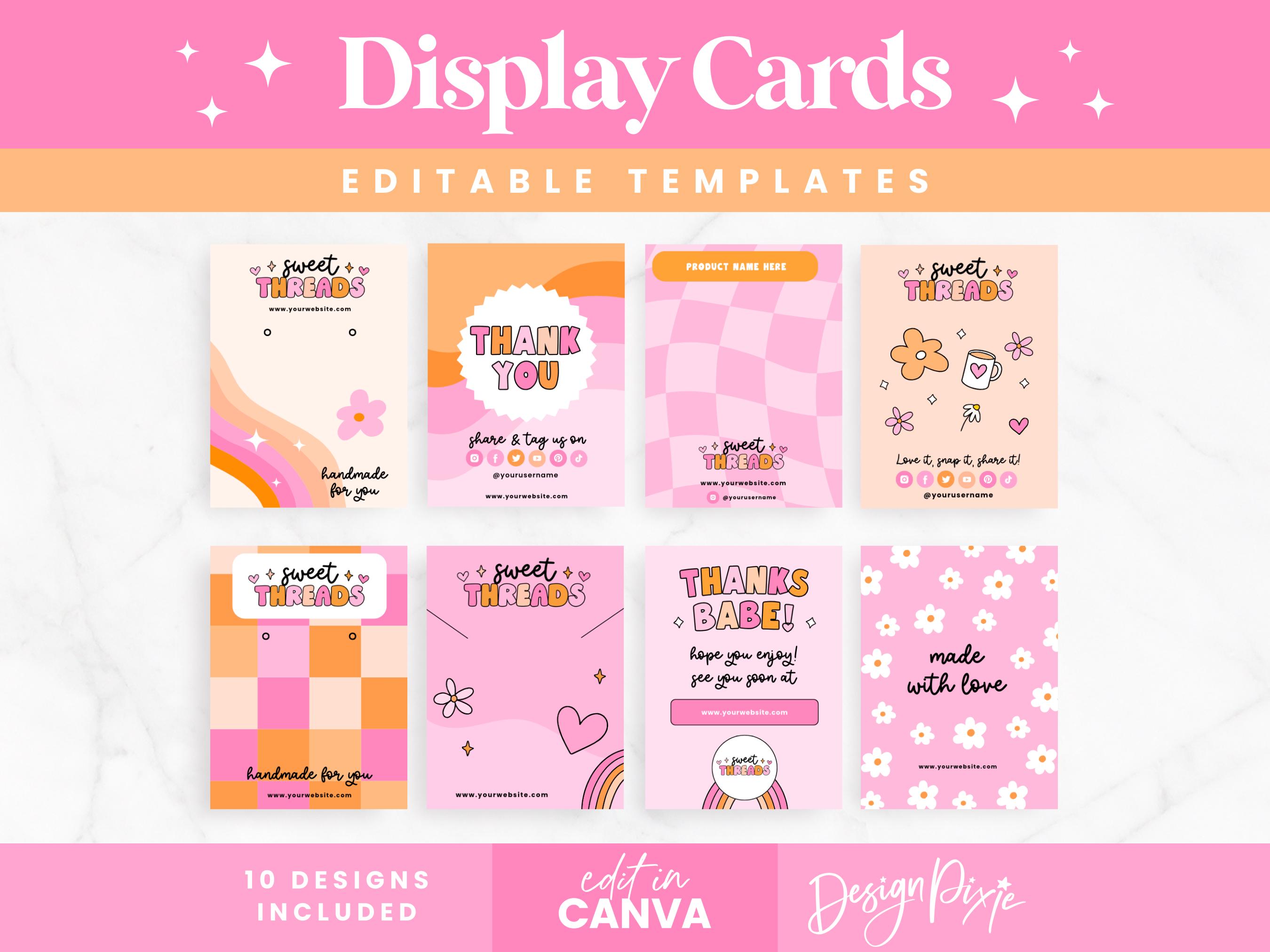Pink Retro Display Card Template Canva - Jewelry Display Card - Hair Clip Packaging - Thank You Card Pink - Product Backing ST01 Blog Pixie